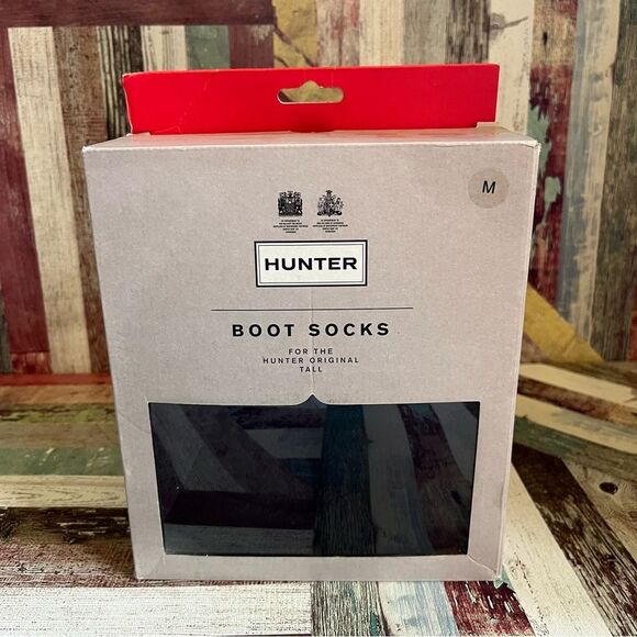 Hunter Boot Socks Original Tall Black Fleece NIB Size Medium 5-7 Embossed Logo - Picture 1 of 6